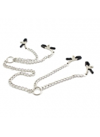 Серебристые зажимы для сосков и половых губ на тонкой цепочке - Notabu - купить с доставкой в Туле