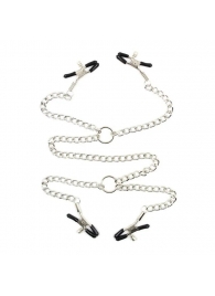 Серебристые зажимы для сосков и половых губ на тонкой цепочке - Notabu - купить с доставкой в Туле