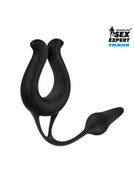 Черная вибронасадка Sex Expert с анальной втулкой - Sex Expert - в Туле купить с доставкой