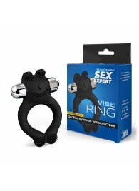 Черное силиконовое эрекционное виброкольцо Sex Expert - Sex Expert - в Туле купить с доставкой