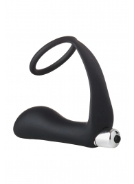 Черное эрекционное кольцо с вибропробкой Vibrating Anal Plug With Cockring - Dream Toys - в Туле купить с доставкой