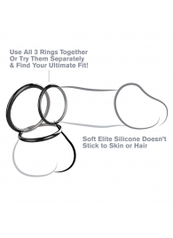 Набор из трех черных эрекционных колец Silicone 3-Ring Stamina Set - Pipedream - в Туле купить с доставкой
