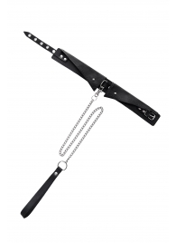 Черный кожаный ошейник-воротник с поводком - Pecado - купить с доставкой в Туле