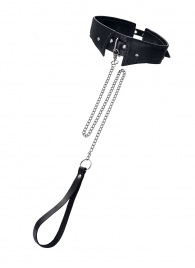 Черный кожаный ошейник-воротник с поводком - Pecado - купить с доставкой в Туле