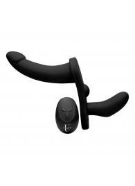Черный вибрострапон Double Take 10X Double Penetration Vibrating Strap-on Harness - XR Brands - купить с доставкой в Туле