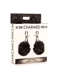Зажимы для сосков с черным помпонами Pom Pom Nipple Clamps - XR Brands - купить с доставкой в Туле