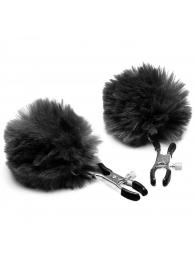 Зажимы для сосков с черным помпонами Pom Pom Nipple Clamps - XR Brands - купить с доставкой в Туле