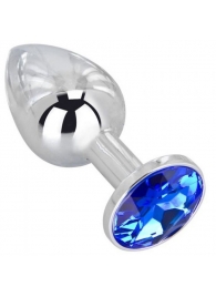 Анальное украшение BUTT PLUG  Small с синим кристаллом - 7 см. - Anal Jewelry Plug - купить с доставкой в Туле