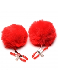 Красные зажимы на соски с помпонами Pom Pom - XR Brands - купить с доставкой в Туле
