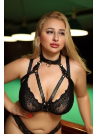 Черная кожаная сбруя с ошейником plus size из нежной кожи - БДСМ Арсенал - купить с доставкой в Туле