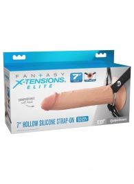 Телесный полый страпон на черных ремнях Hollow Silicone Strap-on - 17,8 см. - Pipedream - купить с доставкой в Туле