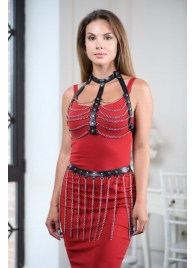 Черно-серебристая портупея-юбка plus size с цепочками - БДСМ Арсенал - купить с доставкой в Туле