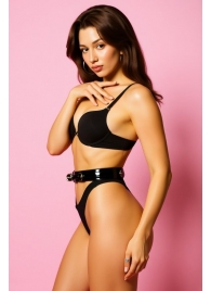 Эффектный черный пояс из лаковой эко-кожи - БДСМ Арсенал - купить с доставкой в Туле