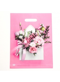 Розовый пакет с цветочным принтом и вырубной ручкой (40х31 см) - Сима-Ленд - купить с доставкой в Туле