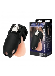 Черная клетка для пениса Silicone Small 2 in Cock Cage With Ball Divider - BlueLine - купить с доставкой в Туле