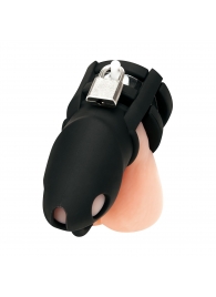 Черная клетка для пениса Silicone Small 2 in Cock Cage With Ball Divider - BlueLine - купить с доставкой в Туле