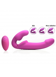 Розовый безремневой страпон с вибрацией и функцией расширения Inflatable Ergo-Fit Strapless Strap-On - XR Brands - купить с доставкой в Туле
