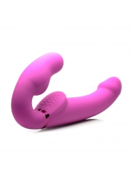 Розовый безремневой страпон с вибрацией и функцией расширения Inflatable Ergo-Fit Strapless Strap-On - XR Brands - купить с доставкой в Туле