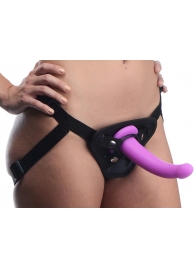 Лиловый поясной страпон Navigator Silicone G-Spot Dildo with Harness - 17,8 см. - XR Brands - купить с доставкой в Туле