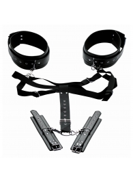 Черная бондажная система Acquire Easy Access Thigh Harness with Wrist Cuffs - XR Brands - купить с доставкой в Туле