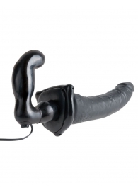 Черный страпон с вагинальной пробкой Deluxe Vibrating Penetrix Strap-On - 19 см. - Pipedream - купить с доставкой в Туле