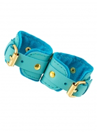 Голубые двуслойные кожаные наручники-браслеты - Pecado - купить с доставкой в Туле