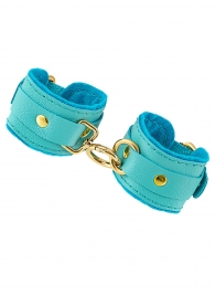 Голубые двуслойные кожаные наручники-браслеты - Pecado - купить с доставкой в Туле