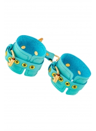 Голубые однослойные кожаные наручники - Pecado - купить с доставкой в Туле