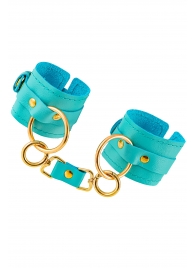 Голубые однослойные кожаные наручники - Pecado - купить с доставкой в Туле