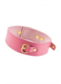 Розовый кожаный однослойный ошейник с прошивкой - Pecado - купить с доставкой в Туле