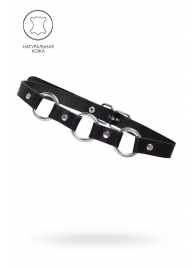 Черный кожаный чокер-ошейник с тремя кольцами - Pecado - купить с доставкой в Туле