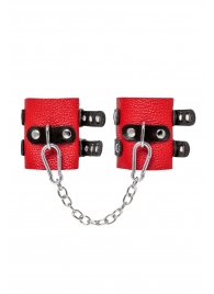 Красно-черные мягкие наручники с двумя ремешками с люверсами - Pecado - купить с доставкой в Туле