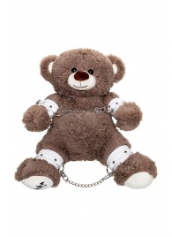 Бондажный набор: бурый мишка с белыми оковами и наручниками - Pecado - купить с доставкой в Туле