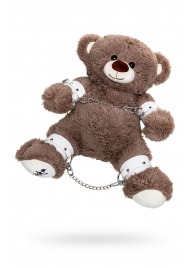 Бондажный набор: бурый мишка с белыми оковами и наручниками - Pecado - купить с доставкой в Туле
