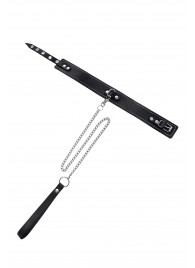 Кожаный двухслойный ошейник с белой строчкой и поводком - Pecado - купить с доставкой в Туле