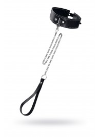 Кожаный двухслойный ошейник с белой строчкой и поводком - Pecado - купить с доставкой в Туле