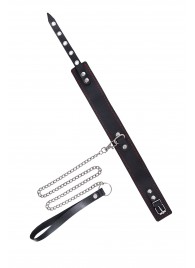 Кожаный двухслойный ошейник с красной строчкой и поводком - Pecado - купить с доставкой в Туле