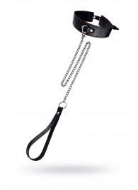 Кожаный двухслойный ошейник с красной строчкой и поводком - Pecado - купить с доставкой в Туле