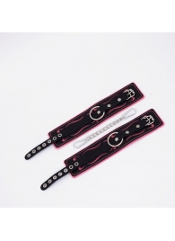 Черно-розовые кожаные оковы с розовой строчкой - Crazy Handmade - купить с доставкой в Туле