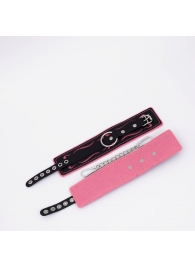 Черно-розовые кожаные оковы с розовой строчкой - Crazy Handmade - купить с доставкой в Туле