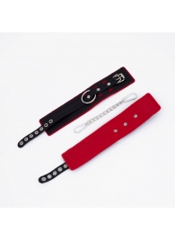 Черно-красные оковы с красной строчкой Sex - Crazy Handmade - купить с доставкой в Туле