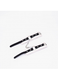 Бело-красные кожаные наручники - Crazy Handmade - купить с доставкой в Туле