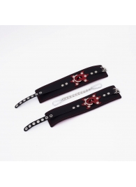 Черные кожаные оковы с красным декором и строчкой - Crazy Handmade - купить с доставкой в Туле