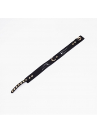 Черный кожаный ошейник с золотистой фурнитурой - Crazy Handmade - купить с доставкой в Туле