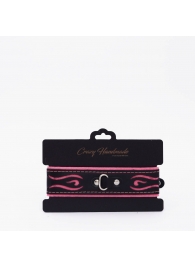 Черно-розовый кожаный ошейник с розовой строчкой - Crazy Handmade - купить с доставкой в Туле