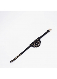 Черный фигурный кожаный ошейник с золотистой фурнитурой - Crazy Handmade - купить с доставкой в Туле