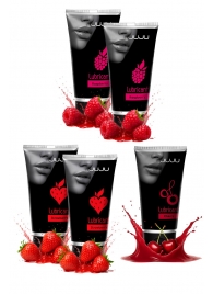 Набор из 5 съедобных лубрикантов JUJU (клубника х 2, малина х 2, вишня) - JuJu - купить с доставкой в Туле