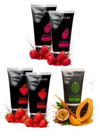 Набор из 5 съедобных лубрикантов JUJU (клубника х 2, малина х 2, тропические фрукты) - JuJu - купить с доставкой в Туле