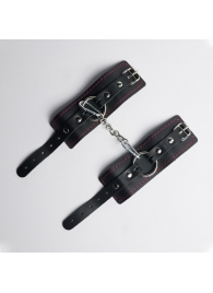 Черные кожаные наручники с красной строчкой - Crazy Handmade - купить с доставкой в Туле