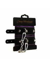 Черно-фиолетовые скругленные наручники с мягкой подкладкой - Crazy Handmade - купить с доставкой в Туле